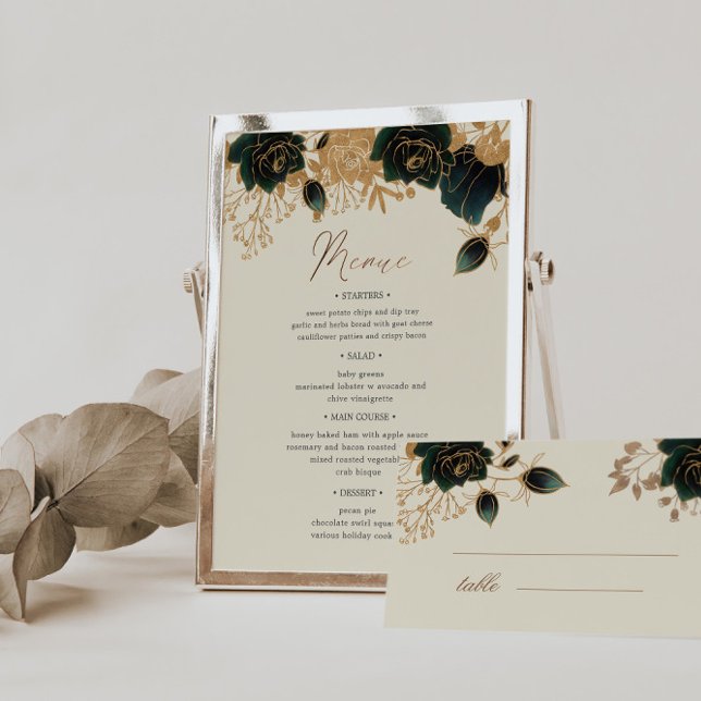 Watercolor Gold Rose Table Number And Wedding Menu (Creator Uploaded)