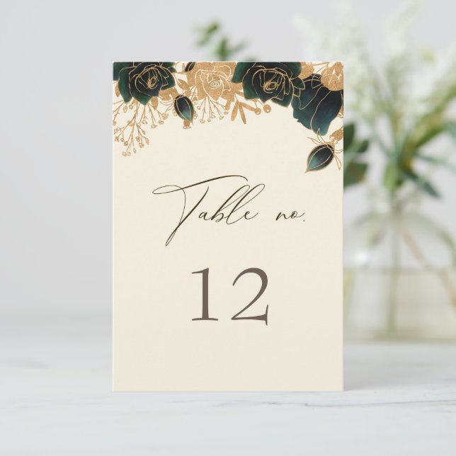 Watercolor Gold Rose Wedding Table Number (Standing Front)