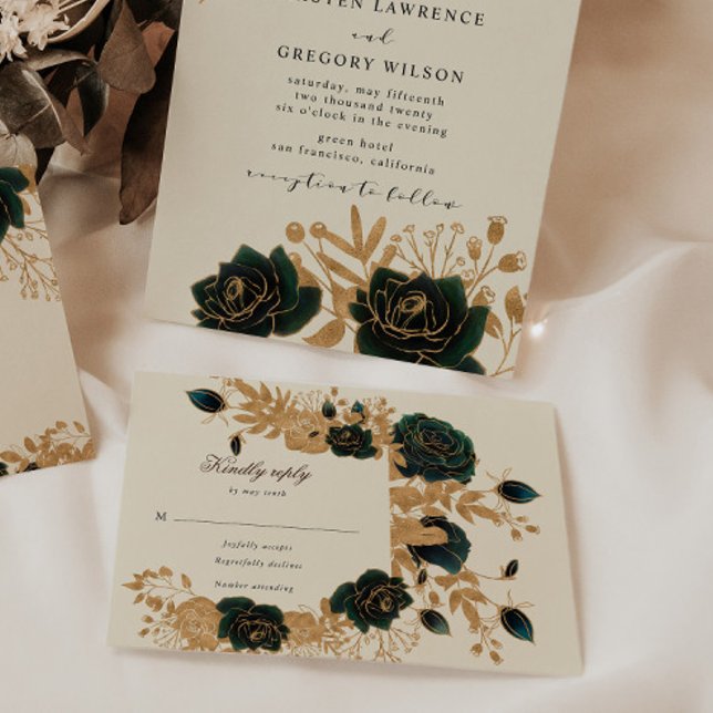 Watercolor Gold Roses Floral RSVP Response Card (Creator Uploaded)
