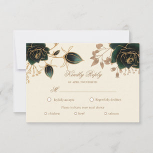 Watercolor Gold Roses RSVP meal choice card