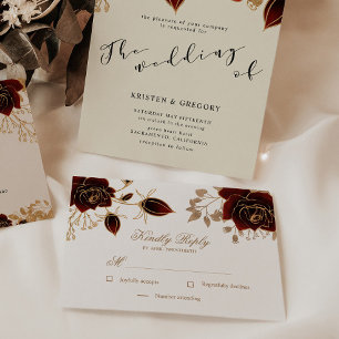 Watercolor Gold Roses RSVP Response Card