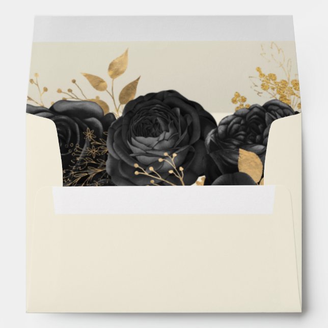 Watercolor Gold Roses Wedding Envelope (Back (Bottom))
