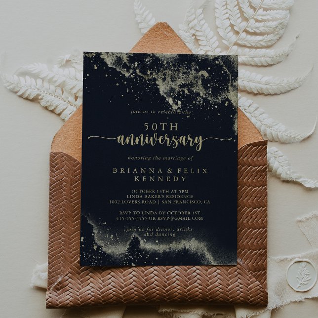 Watercolor Gold Splash 50th Wedding Anniversary   Invitation (Creator Uploaded)