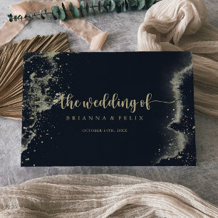 Watercolor Gold Splash Calligraphy Wedding  Guest Book