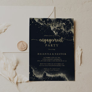 Watercolor Gold Splash Engagement Party Invitation