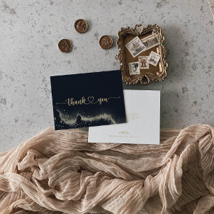 Watercolor Gold Splash Flat Wedding Thank You Card