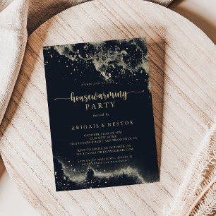 Watercolor Gold Splash Housewarming Party Invitation