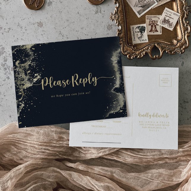 Watercolor Gold Splash Menu Choice RSVP  Postcard (Creator Uploaded)