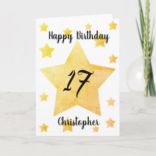 Watercolor Gold Stars 17th Birthday Card