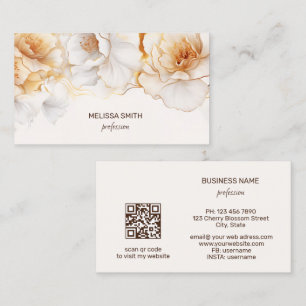 Watercolor Gold White Flowers Business Card