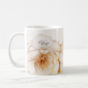 Watercolor Gold White Flowers Coffee Mug