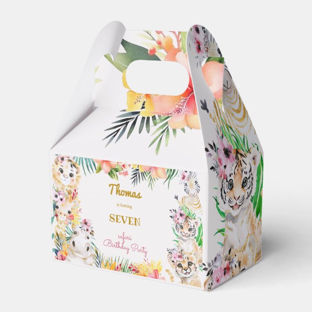 Watercolor gold Wild safari kids birthday Favour Box (Front Side)