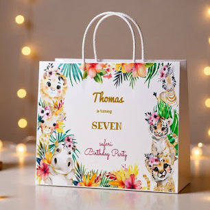 Watercolor gold Wild safari kids birthday Large Gift Bag