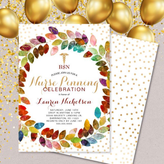 Watercolor Gold Wreath Nurse Pinning party Invitation (Creator Uploaded)