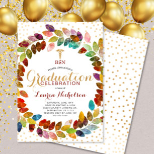 Watercolor Gold Wreath Nurse Pinning party Invitation