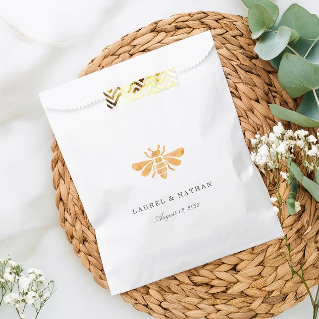 Watercolor Golden Bee Personalised Wedding Favour Bag (Creator Uploaded)