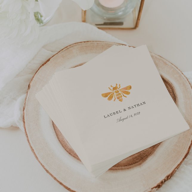 Watercolor Golden Bee Personalised Wedding Napkin (Creator Uploaded)