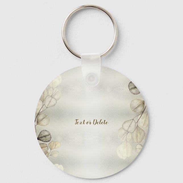 Watercolor Golden Eucalyptus Foliage Shiny Elegant Key Ring (Front)