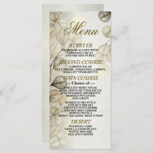 Watercolor Golden Eucalyptus Foliage Shiny Elegant Menu