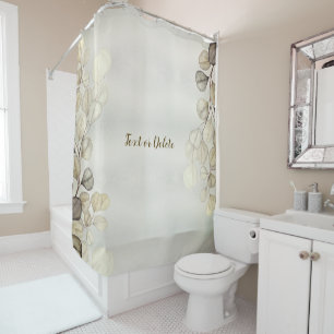 Watercolor Golden Eucalyptus Foliage Shiny Elegant Shower Curtain