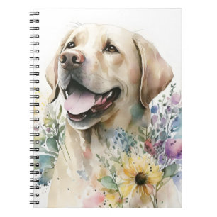 Watercolor Golden Labrador Retriever and Flowers Notebook