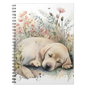 Watercolor Golden Labrador Retriever and Flowers Notebook