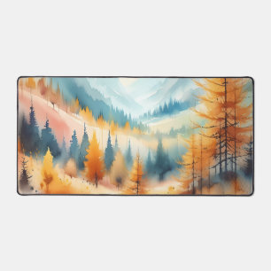 Watercolor Golden larches and colourful valleys Desk Mat