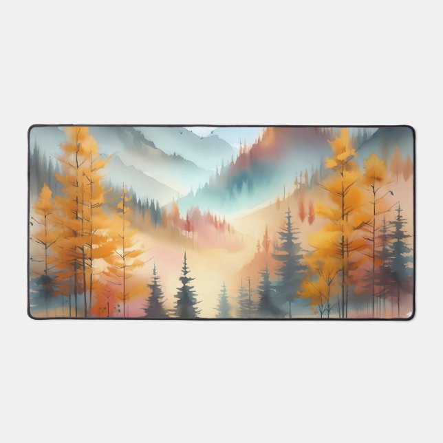 Watercolor Golden larches Desk Mat (Front)