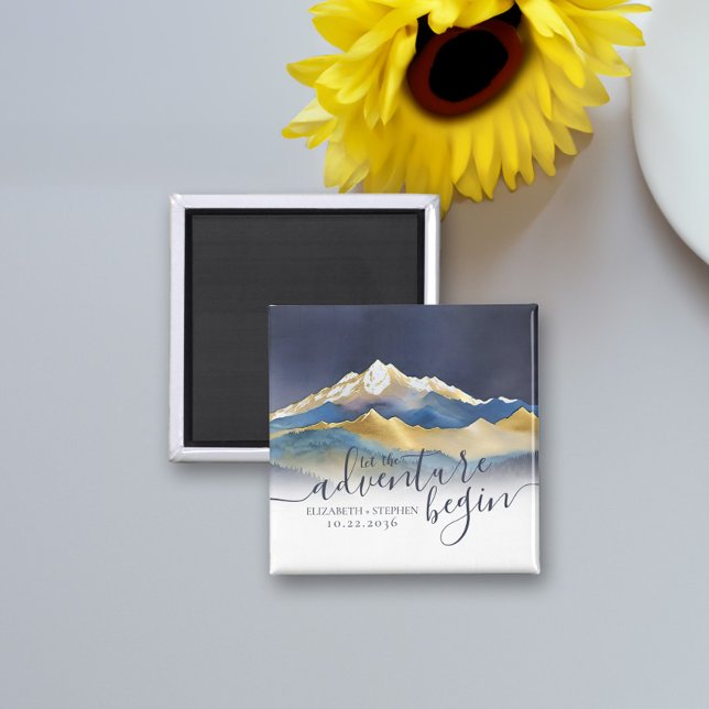 Watercolor Golden Mountains Wedding Save The Date Magnet (Creator Uploaded)