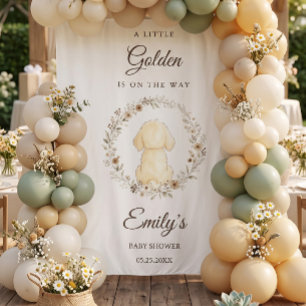 Watercolor Golden Retriever Baby Shower Backdrop Tapestry