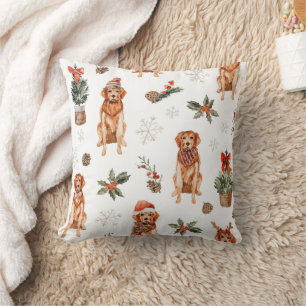 Watercolor Golden Retriever Christmas Dogs Cushion