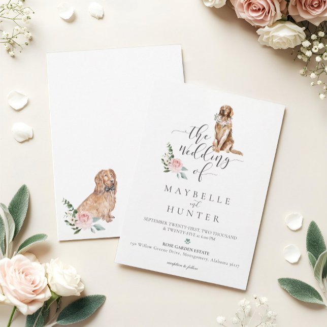 Watercolor Golden Retriever, Cocker Spaniel Floral Invitation (Watercolor Golden Retriever, Cocker Spaniel Floral Invitation)