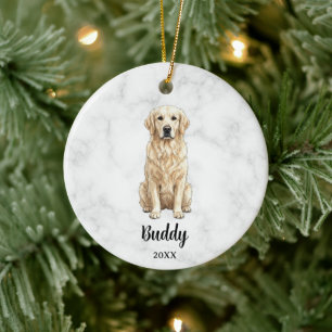 Watercolor Golden Retriever Dog Name Pet Memorial Ceramic Ornament