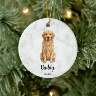 Watercolor Golden Retriever Dog Name Pet Memorial Ceramic Ornament