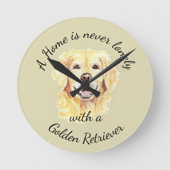 Watercolor Golden Retriever Dog Pet Animal Round Clock (Front)