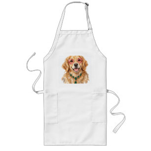 Watercolor Golden Retriever Dog Pet Lover Art Long Apron