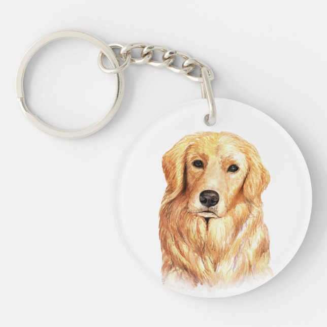Watercolor Golden Retriever Key Ring (Front)