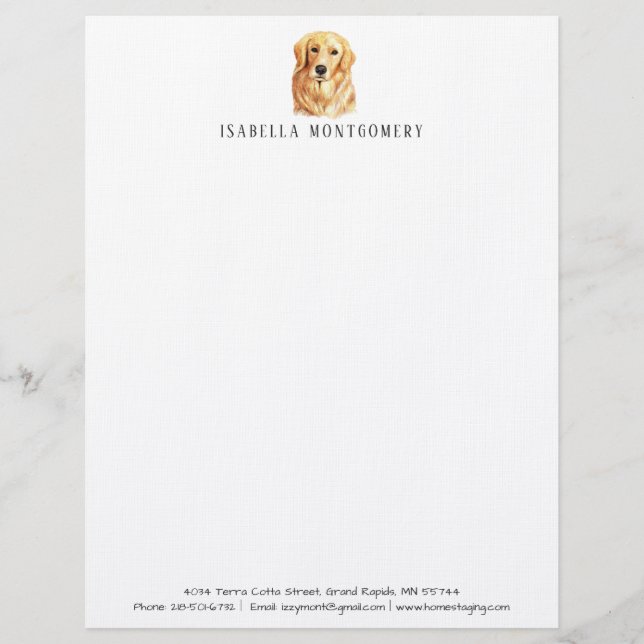 Watercolor Golden Retriever Letterhead (Front)