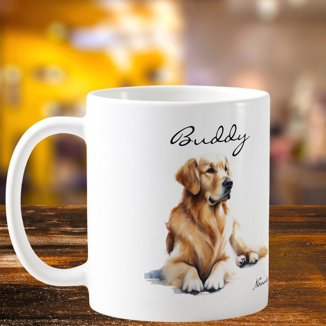 Watercolor  Golden Retriever  Personalise Coffee Mug (A close look at the design.)