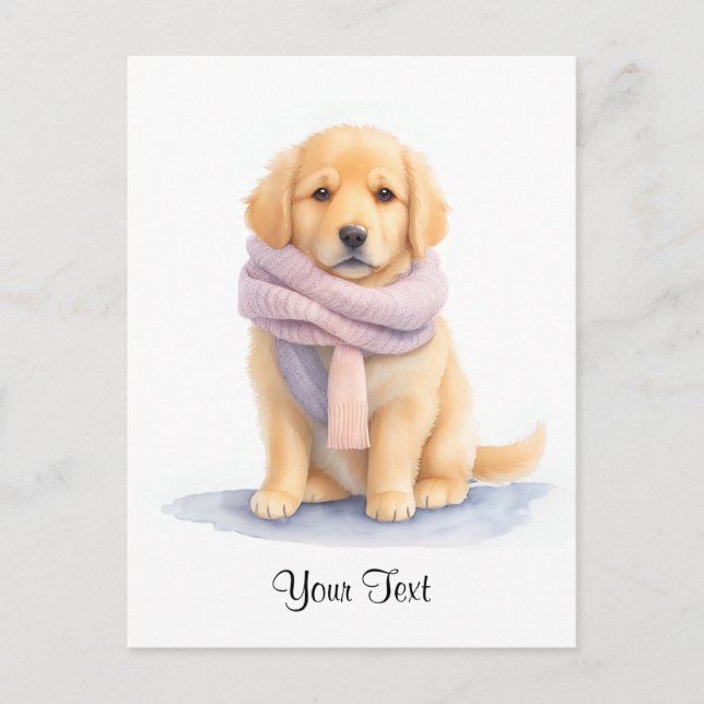 Watercolor Golden Retriever Puppy Dog Personised Holiday Postcard (Front)