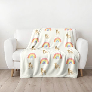 Watercolor Golden Retriever Rainbow Bridge Fleece Blanket