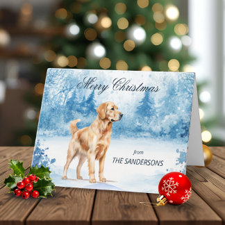 Watercolor Golden Retriever Winter Christmas Holiday Card