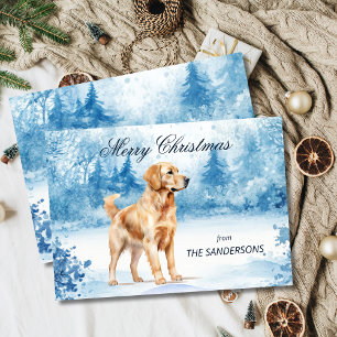 Watercolor Golden Retriever Winter Holiday Card