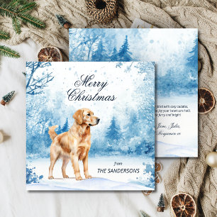 Watercolor Golden Retriever Winter Scene Christmas Holiday Card