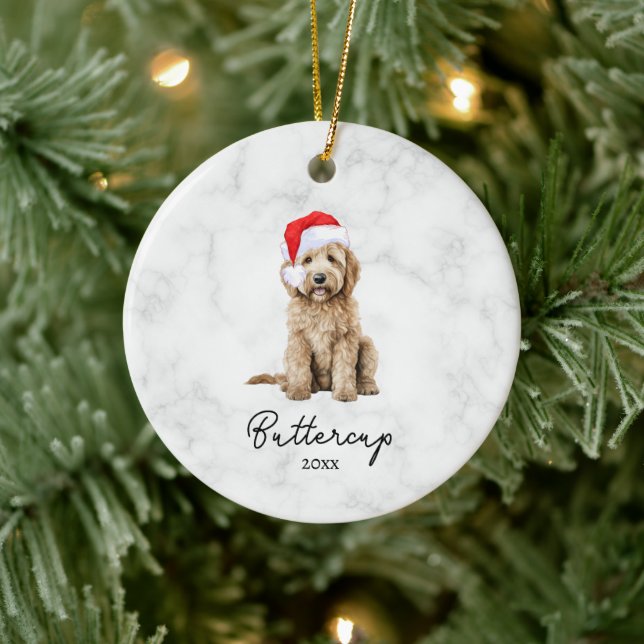 Watercolor Goldendoodle Christmas Ceramic Ornament (Tree)