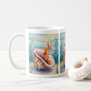 Watercolor Goldfish in Coral Shell Coffee Mug