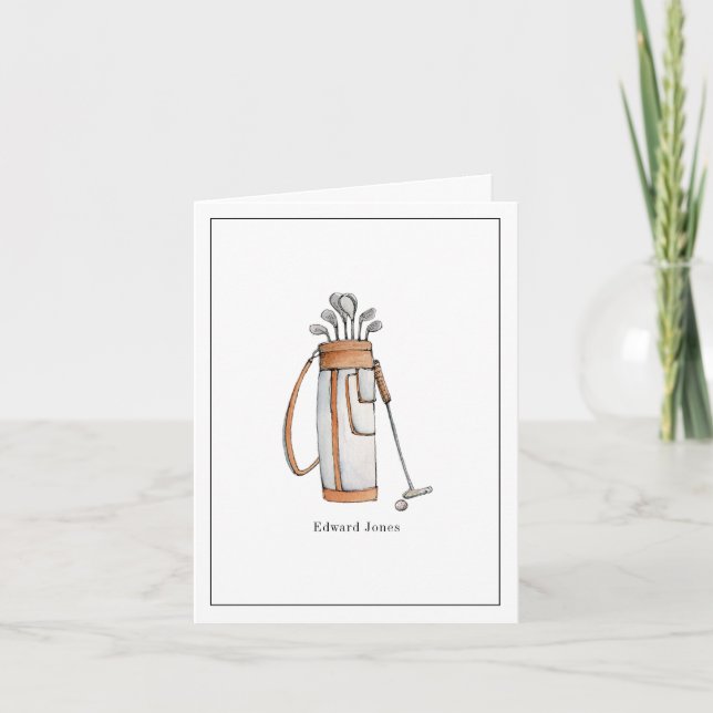 Watercolor Golf bag Golfer Folded  Thank You Card (Front)