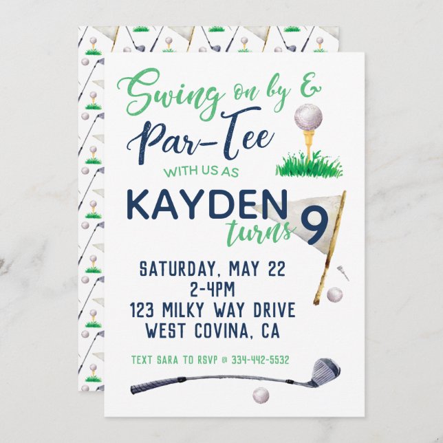 Watercolor Golf Birthday Invitation (Front/Back)