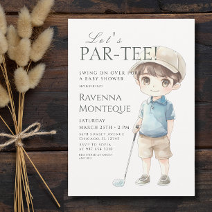 Watercolor Golf Boy Lets Par-Tee Baby Shower Invitation