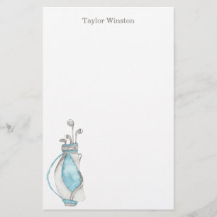 Watercolor Golf Club & Bag Personalized Stationery